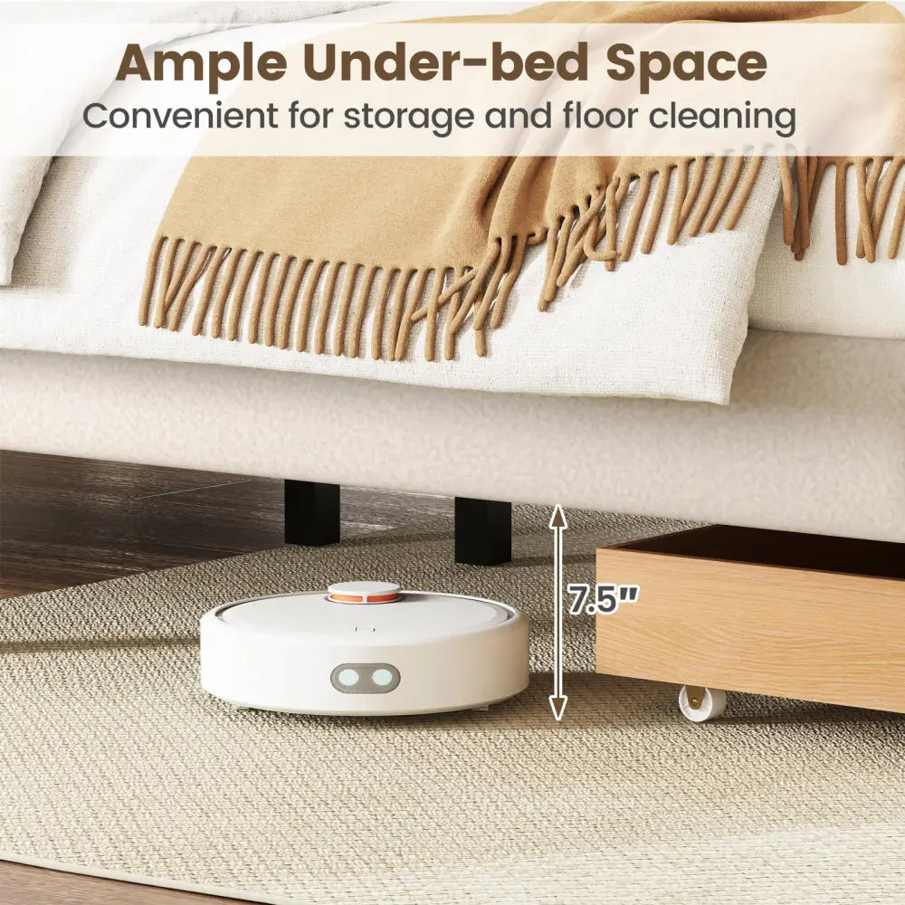 Queen Size Bed Frame with Storage Drawer and Vertical Channel Headboard-Beige - Beige - Simple Bed Frame