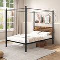 Queen Size Canopy Bed Frame with Under Bed Storage-Full Size - Rustic Brown - Simple Bed Frame