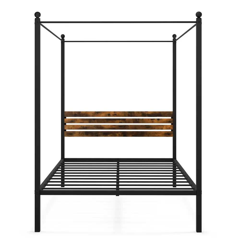 Queen Size Canopy Bed Frame with Under Bed Storage-Full Size - Rustic Brown - Simple Bed Frame