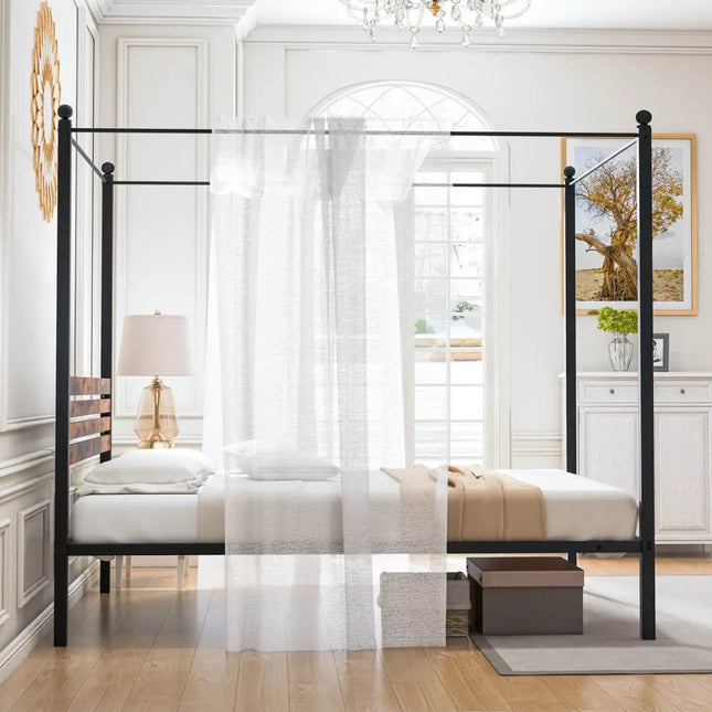 Queen Size Canopy Bed Frame with Under Bed Storage-Queen Size - Simple Bed Frame
