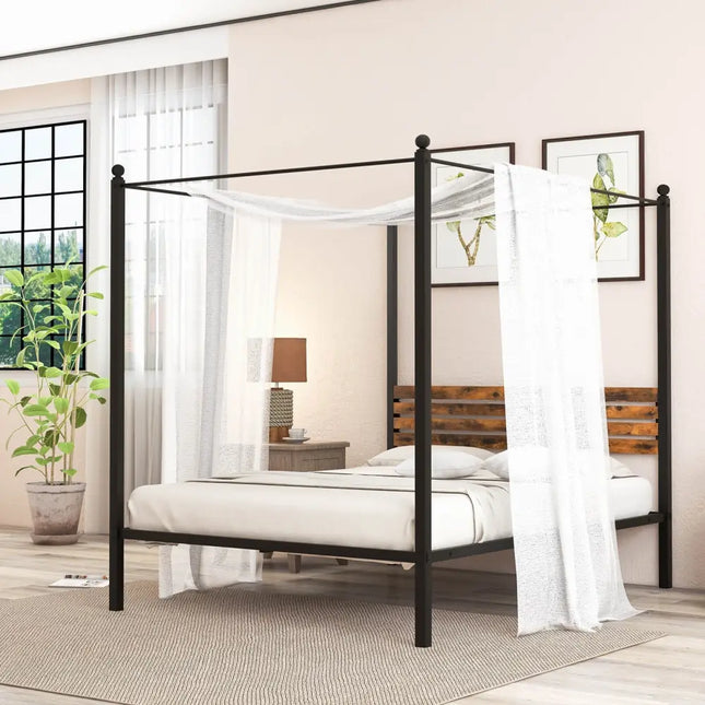 Queen Size Canopy Bed Frame with Under Bed Storage-Queen Size - Simple Bed Frame