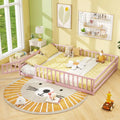 Queen Size Floor Bed Kids Montessori Bed Frame with Full Length Safety Guardrails-Pink - Pink - Simple Bed Frame