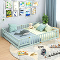 Queen Size Floor Bed Kids Montessori Bed Frame with Full Length Safety Guardrails-Green - Green - Simple Bed Frame