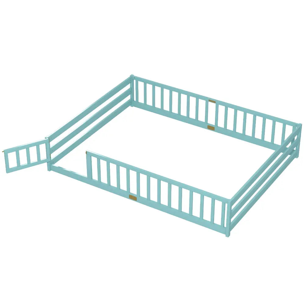 Queen Size Floor Bed Kids Montessori Bed Frame with Full Length Safety Guardrails-Dark Green - Dark Green - Simple Bed