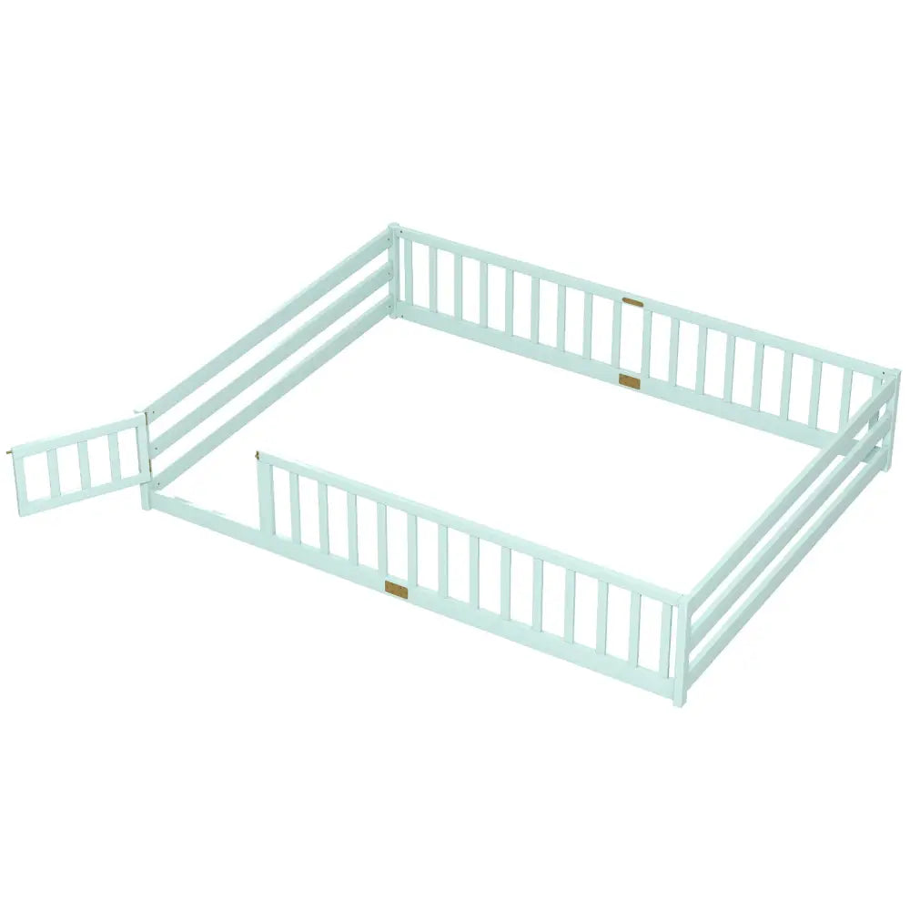 Queen Size Floor Bed Kids Montessori Bed Frame with Full Length Safety Guardrails-Green - Green - Simple Bed Frame