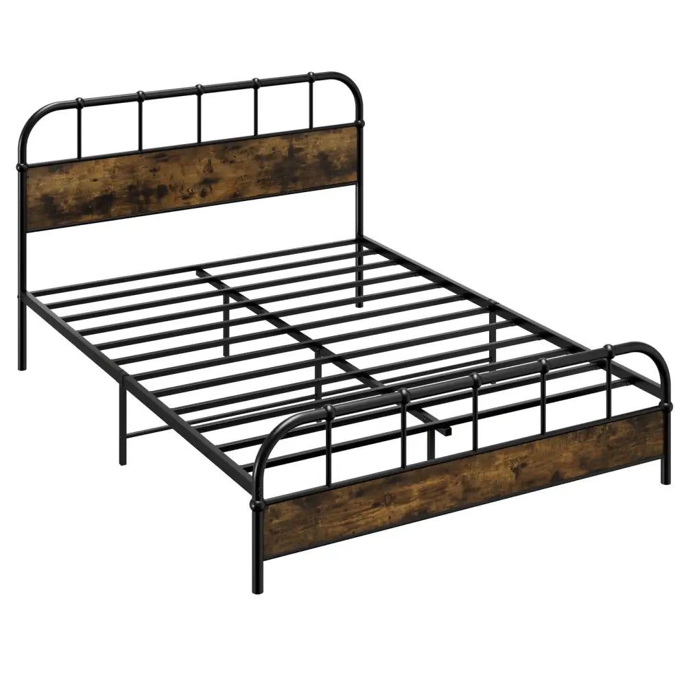 Queen Size Industrial Metal Platform Bed Frame Headboard Mattress Foundation-Queen Size - Black - Simple Bed Frame