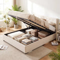Queen Size Lift-up Storage Bed Modern Linen Upholstered Platform Bed-Beige - Beige - Simple Bed Frame