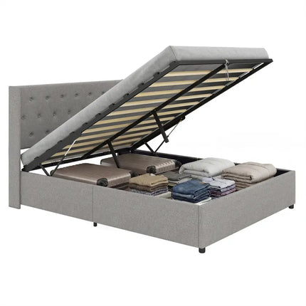 Queen Size Lift-up Storage Bed Modern Linen Upholstered Platform Bed-Gray - Gray - Simple Bed Frame