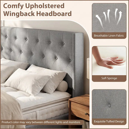 Queen Size Lift-up Storage Bed Modern Linen Upholstered Platform Bed-Gray - Gray - Simple Bed Frame