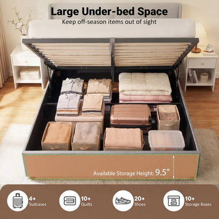 Queen Size Lift-up Storage Bed Modern Linen Upholstered Platform Bed-Gray - Gray - Simple Bed Frame
