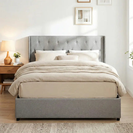 Queen Size Lift-up Storage Bed Modern Linen Upholstered Platform Bed-Gray - Gray - Simple Bed Frame