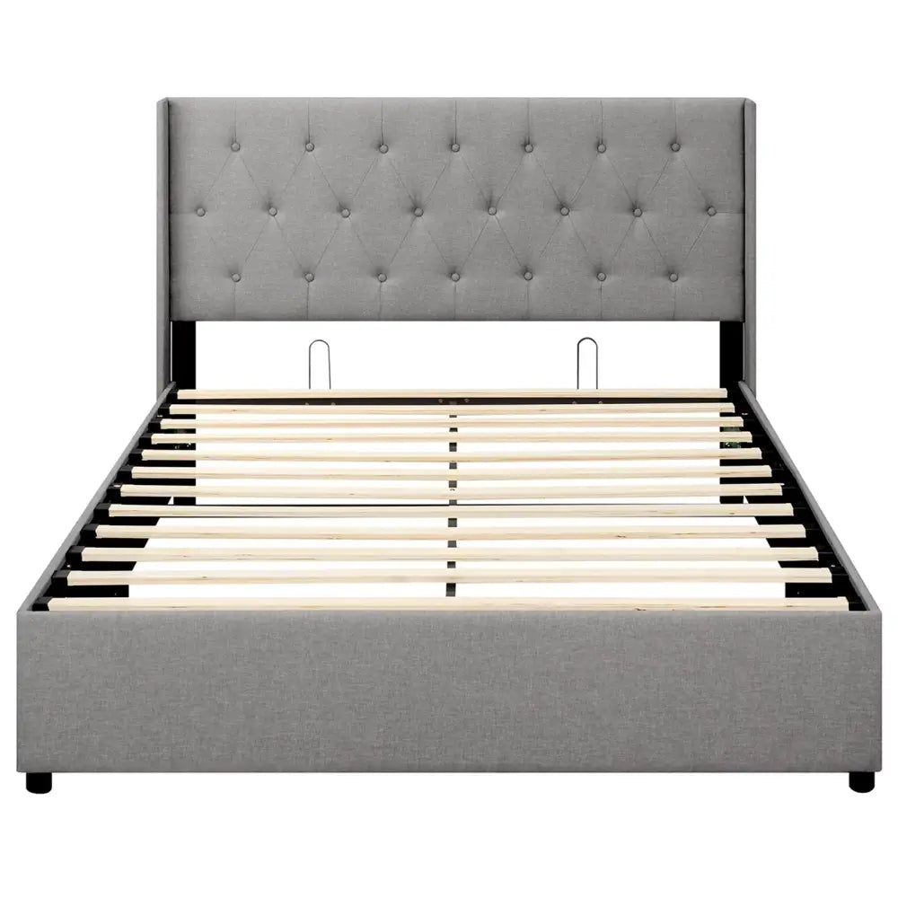 Queen Size Lift-up Storage Bed Modern Linen Upholstered Platform Bed-Gray - Gray - Simple Bed Frame