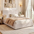 Queen Size Lift-up Storage Bed with Wooden Slat Support-Beige - Beige - Simple Bed Frame