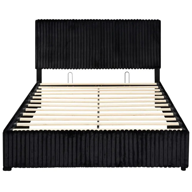 Queen Size Lift-up Storage Bed with Wooden Slat Support-Black - Black - Simple Bed Frame