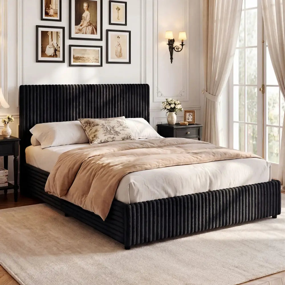 Queen Size Lift-up Storage Bed with Wooden Slat Support-Black - Black - Simple Bed Frame