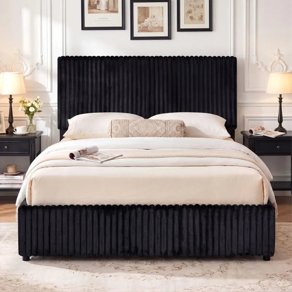 Queen Size Lift-up Storage Bed with Wooden Slat Support-Black - Black - Simple Bed Frame