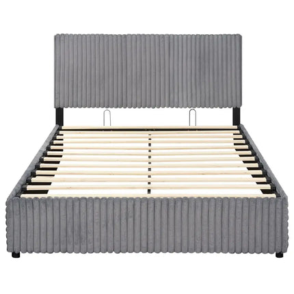 Queen Size Lift-up Storage Bed with Wooden Slat Support-Gray - Gray - Simple Bed Frame