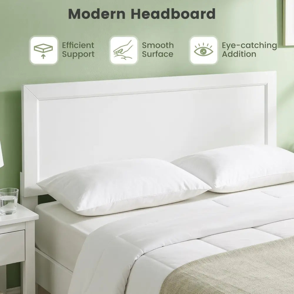 Queen Size Modern Bed Frame with Headboard-White - White - Simple Bed Frame