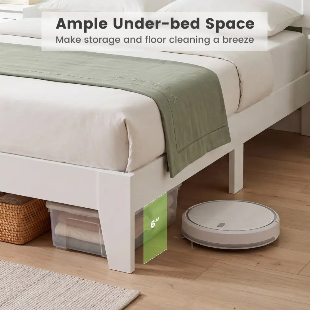 Queen Size Modern Bed Frame with Headboard-White - White - Simple Bed Frame