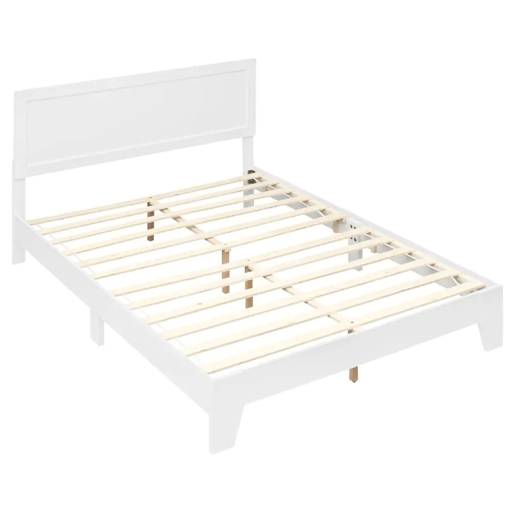 Queen Size Modern Bed Frame with Headboard-White - White - Simple Bed Frame