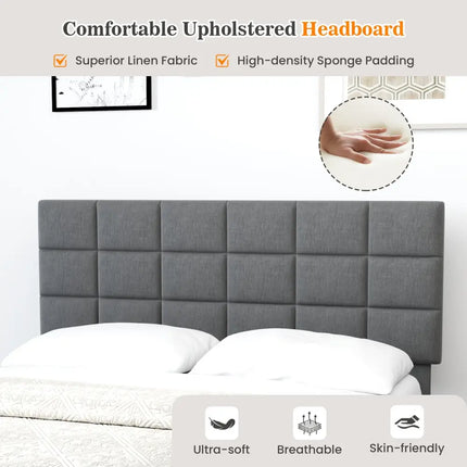 Queen Size Modern Linen Bed Frame with Adjustable Headboard-Gray - Gray - Simple Bed Frame