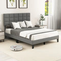 Queen Size Modern Linen Bed Frame with Adjustable Headboard-Gray - Gray - Simple Bed Frame