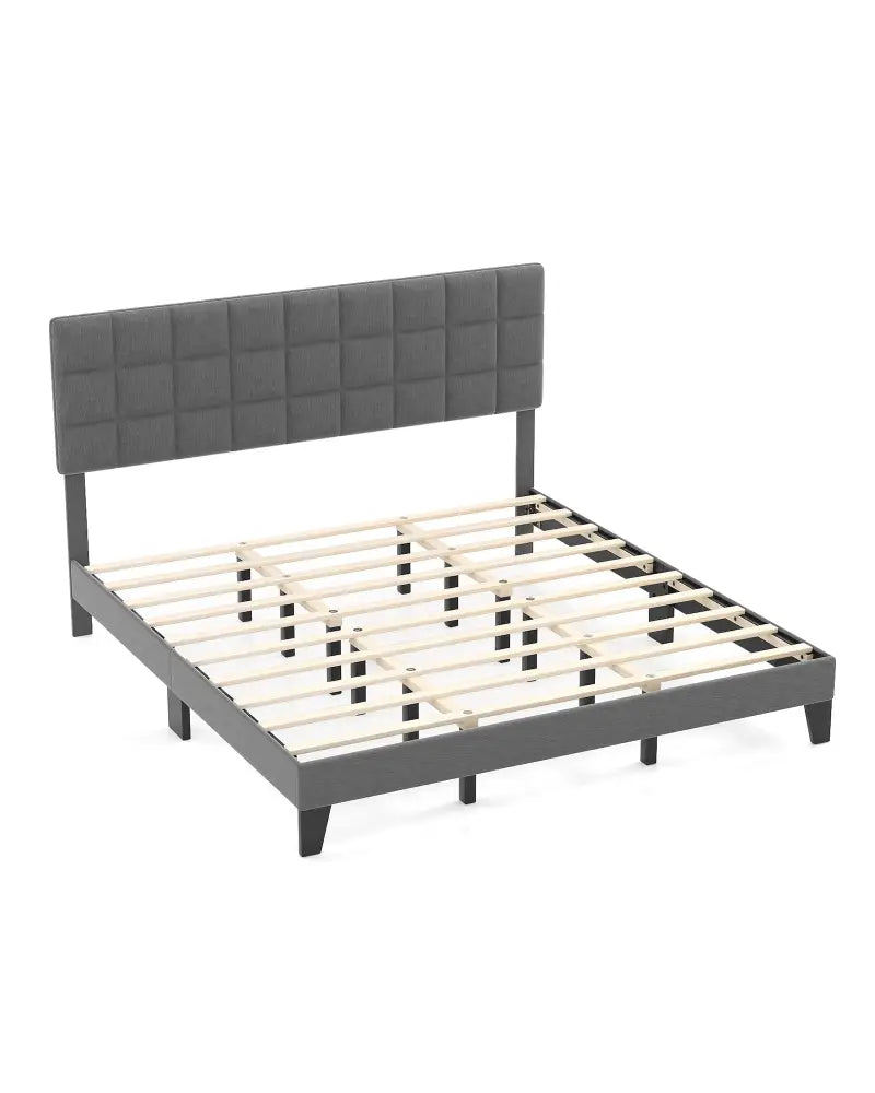 Queen Size Modern Linen Bed Frame with Adjustable Headboard-Gray - Gray - Simple Bed Frame
