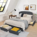 Queen Size Platform Bed Frame with Adjustable Headboard and 4 Storage Drawers - Gray - Simple Bed Frame