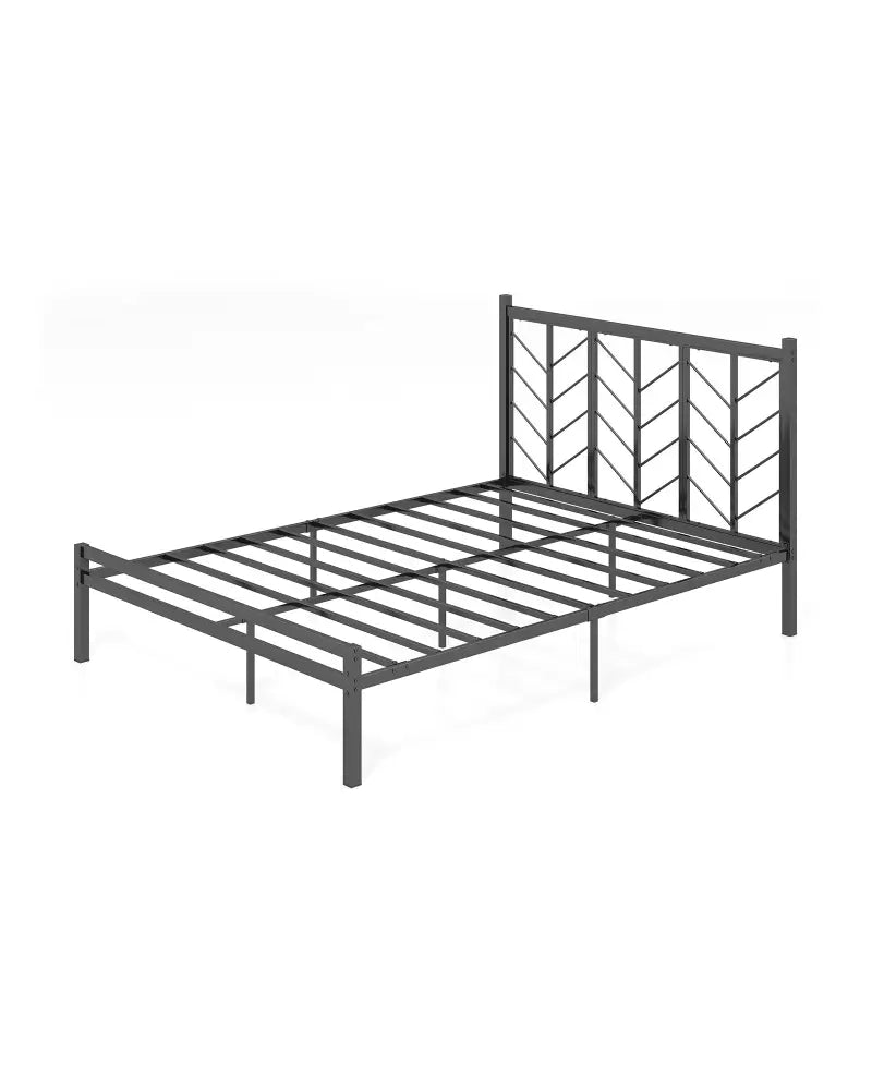 Queen Size Platform Bed with Headboard and Metal Frame-Queen Size - Black - Simple Bed Frame