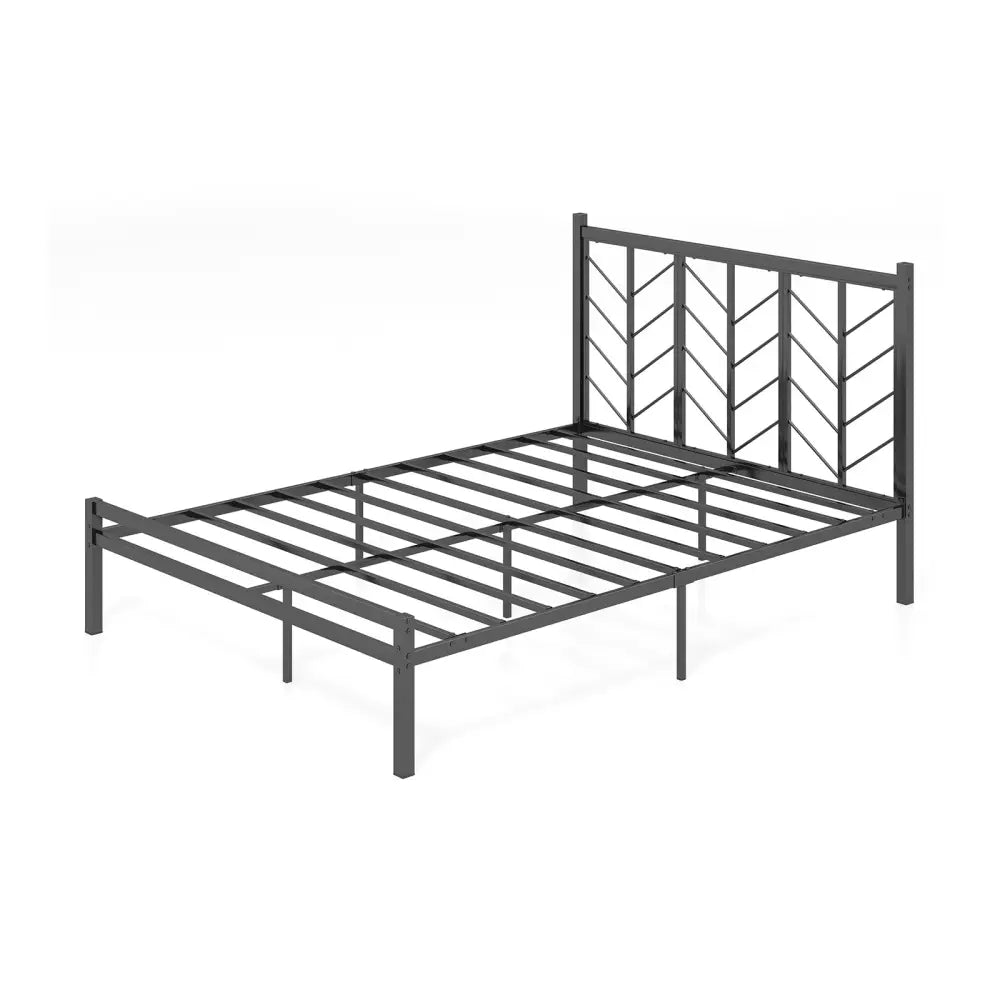 Queen Size Platform Bed with Headboard and Metal Frame-Queen Size - Black - Simple Bed Frame