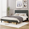 Queen Size Upholstered Bed Frame Linen Platform Bed-Dark Gray - Dark Gray - Simple Bed Frame