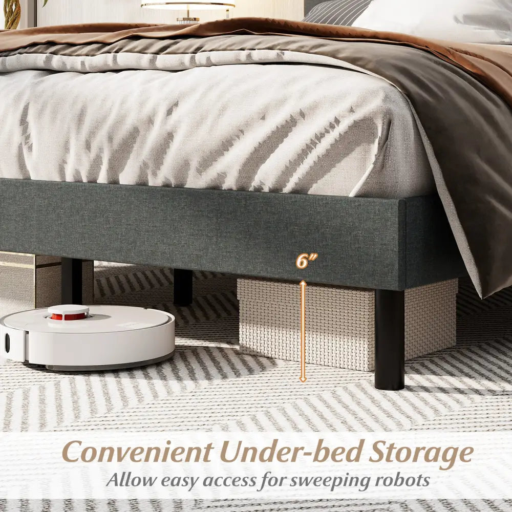 Queen Size Upholstered Bed Frame Linen Platform Bed-Dark Gray - Dark Gray - Simple Bed Frame