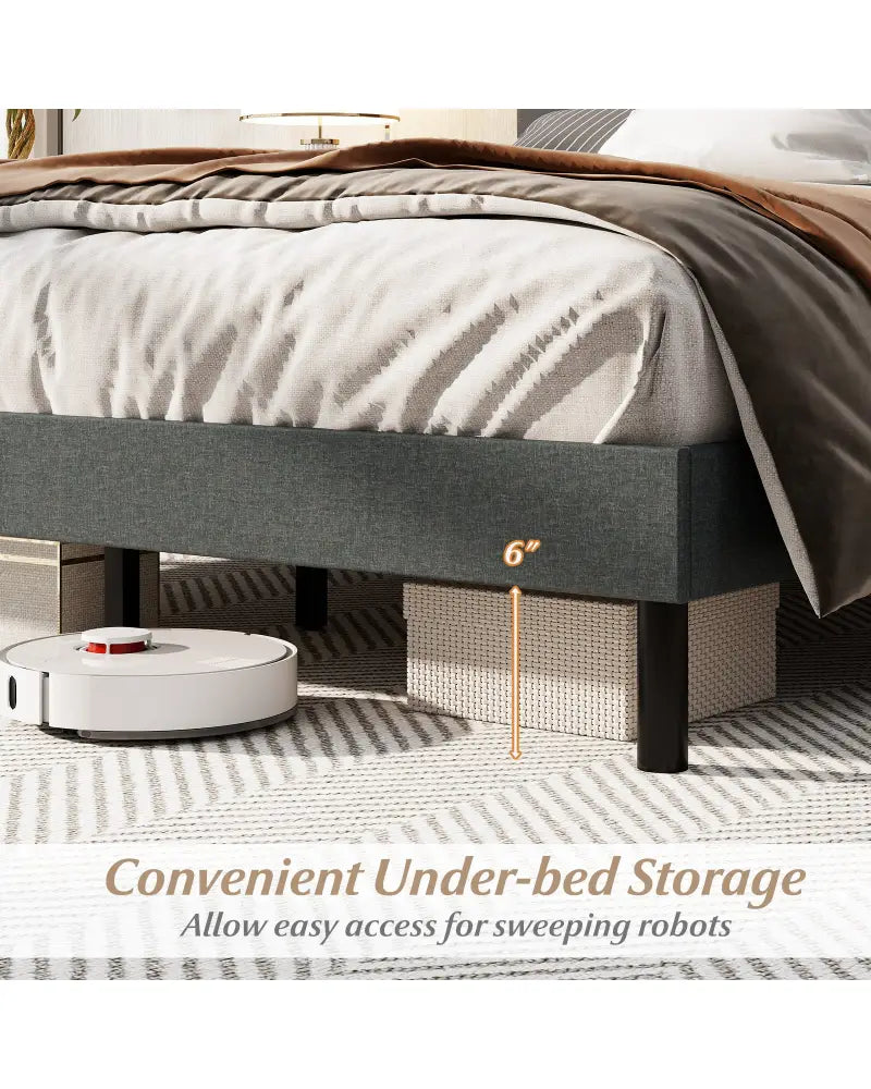 Queen Size Upholstered Bed Frame Linen Platform Bed-Dark Gray - Dark Gray - Simple Bed Frame