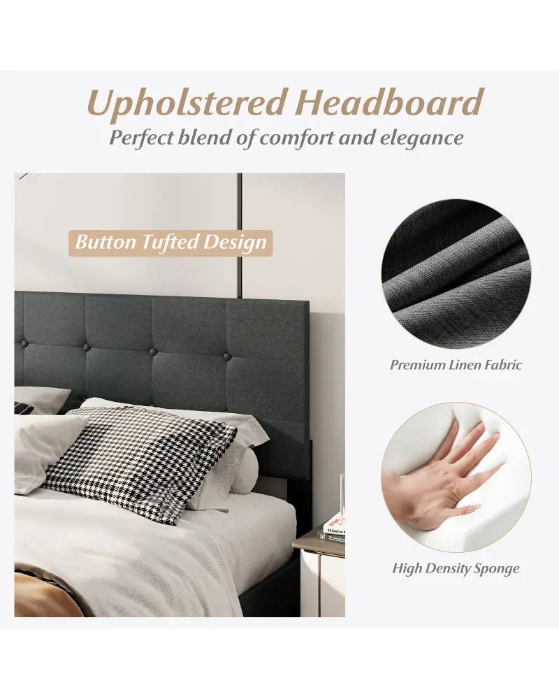 Queen Size Upholstered Bed Frame Linen Platform Bed-Dark Gray - Dark Gray - Simple Bed Frame