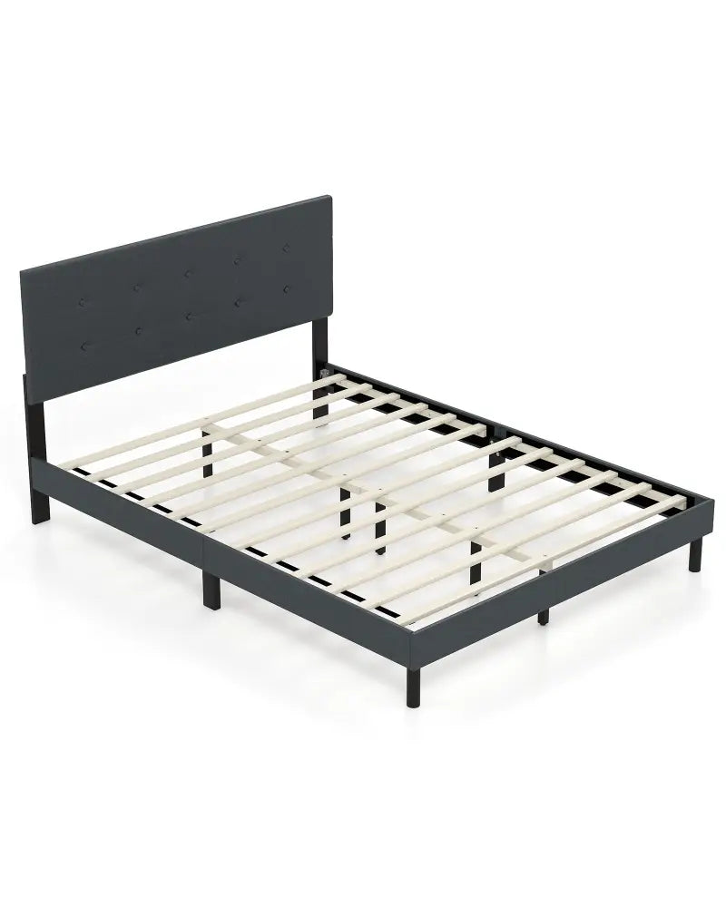 Queen Size Upholstered Bed Frame Linen Platform Bed-Dark Gray - Dark Gray - Simple Bed Frame