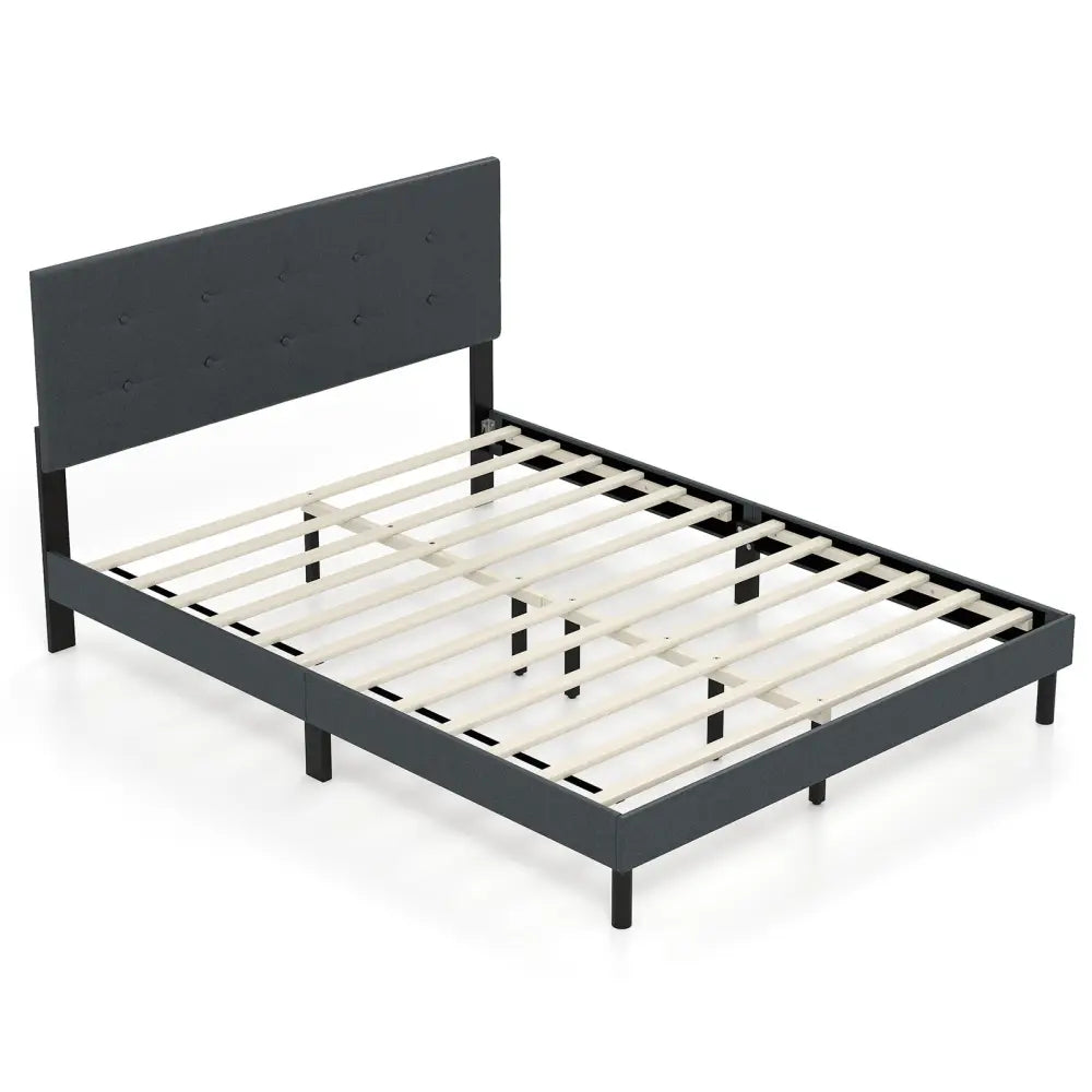 Queen Size Upholstered Bed Frame Linen Platform Bed-Dark Gray - Dark Gray - Simple Bed Frame