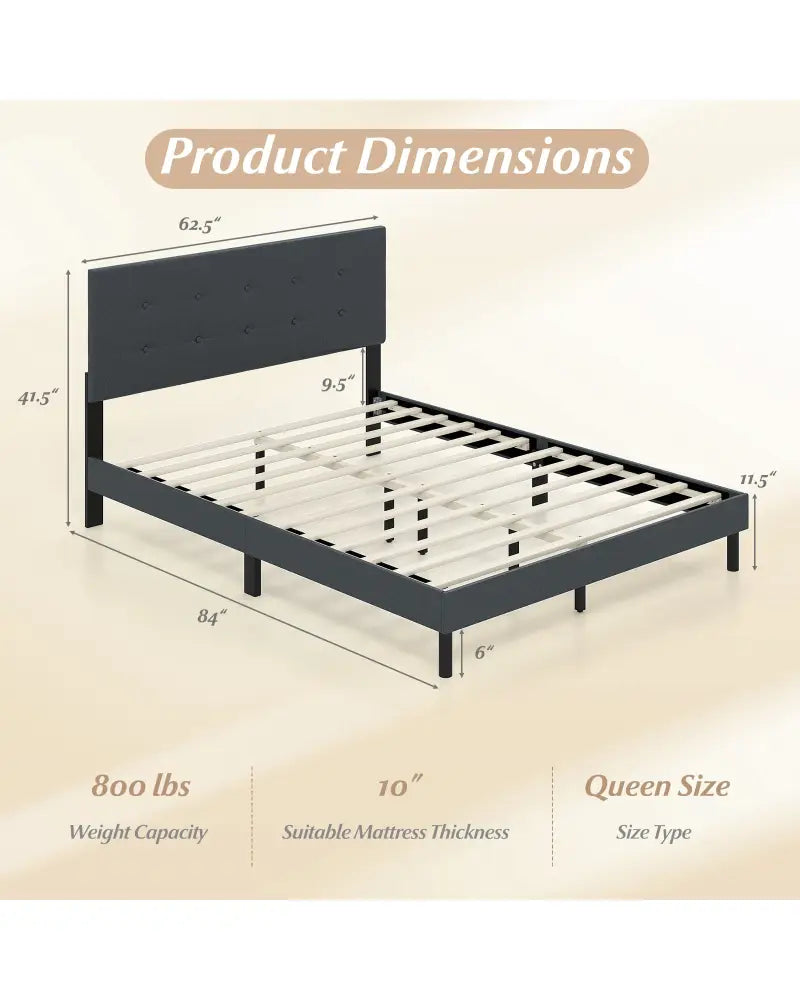 Queen Size Upholstered Bed Frame Linen Platform Bed-Dark Gray - Dark Gray - Simple Bed Frame