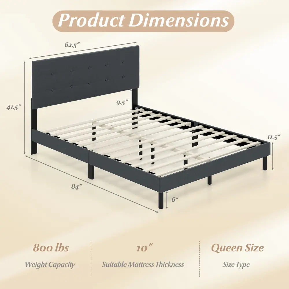 Queen Size Upholstered Bed Frame Linen Platform Bed-Dark Gray - Dark Gray - Simple Bed Frame