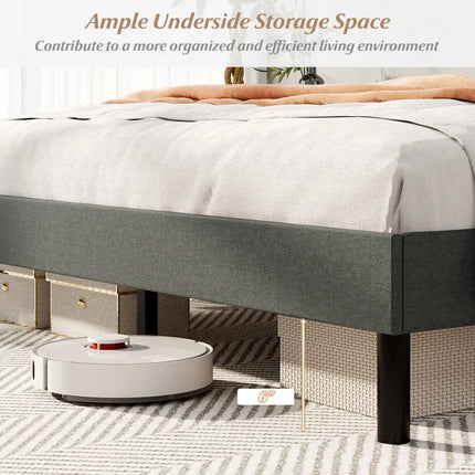 Queen Size Upholstered Bed Frame with Button Tufted Wingback Headboard and Wooden Slats Support Mattress