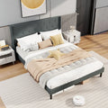 Queen Size Upholstered Bed Frame with Button Tufted Wingback Headboard and Wooden Slats Support Mattress