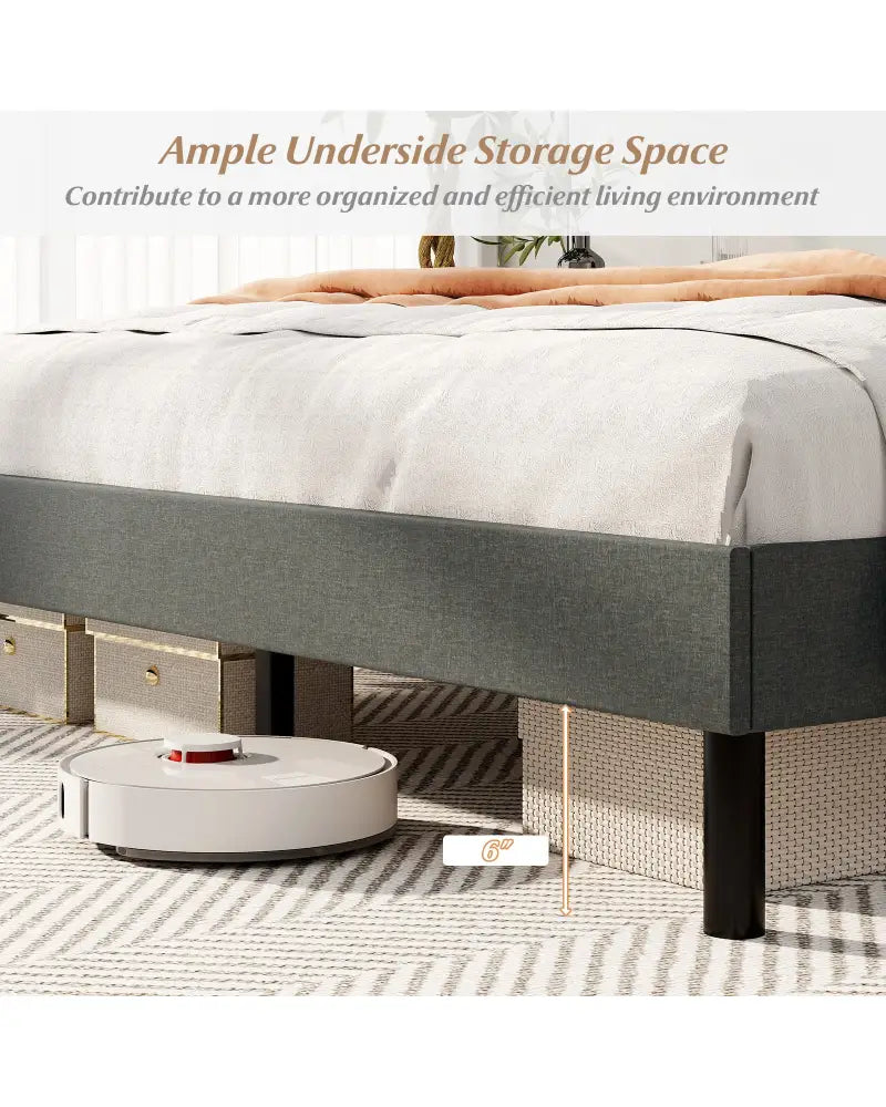 Queen Size Upholstered Bed Frame with Button Tufted Wingback Headboard and Wooden Slats Support Mattress