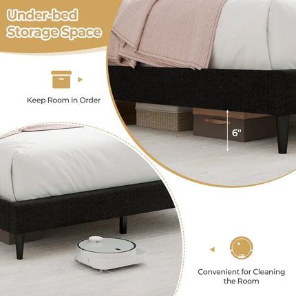 Queen Size Upholstered Bed Frame with Nailhead Trim Headboard-Queen Size - Black - Simple Bed Frame