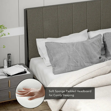 Queen Size Upholstered Bed Frame with Tufted Headboard - Gray - Simple Bed Frame