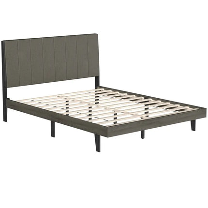 Queen Size Upholstered Bed Frame with Tufted Headboard - Gray - Simple Bed Frame