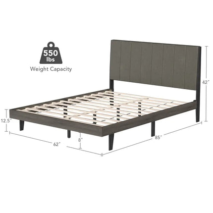 Queen Size Upholstered Bed Frame with Tufted Headboard - Gray - Simple Bed Frame
