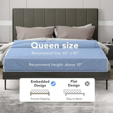 Queen Size Upholstered Bed Frame with Tufted Headboard - Gray - Simple Bed Frame