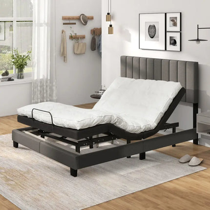 Queen Size Upholstered Bed Frame with Vertical Channel Tufted Headboard Gray - Gray - Simple Bed Frame