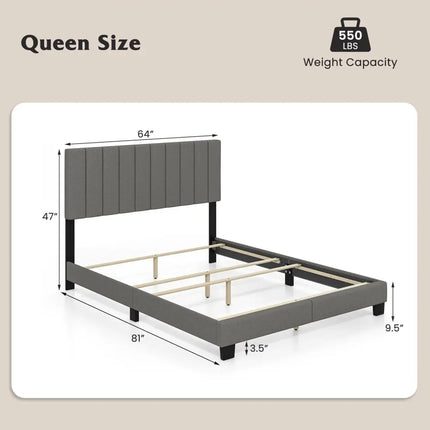 Queen Size Upholstered Bed Frame with Vertical Channel Tufted Headboard Gray - Gray - Simple Bed Frame