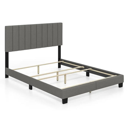 Queen Size Upholstered Bed Frame with Vertical Channel Tufted Headboard Gray - Gray - Simple Bed Frame