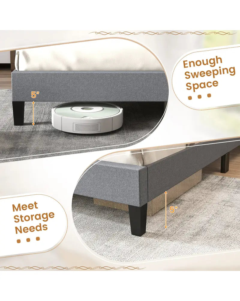 Queen Size Upholstered Platform Bed with Button Tufted Headboard-Queen & Gray - Simple Bed Frame